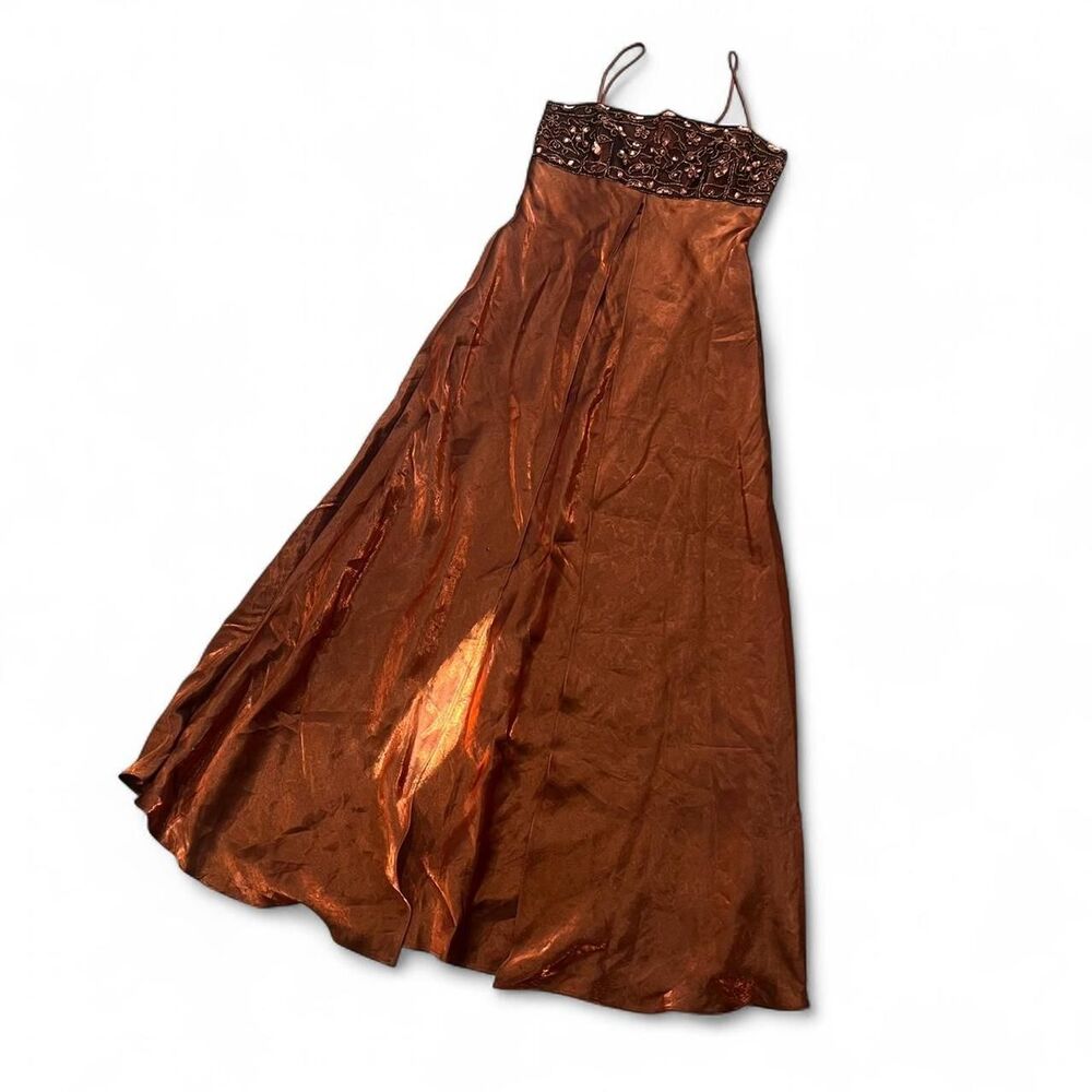 Y2K Renaissance Glam Morgan and Co Copper Metallic Empire Waist Maxi Dress